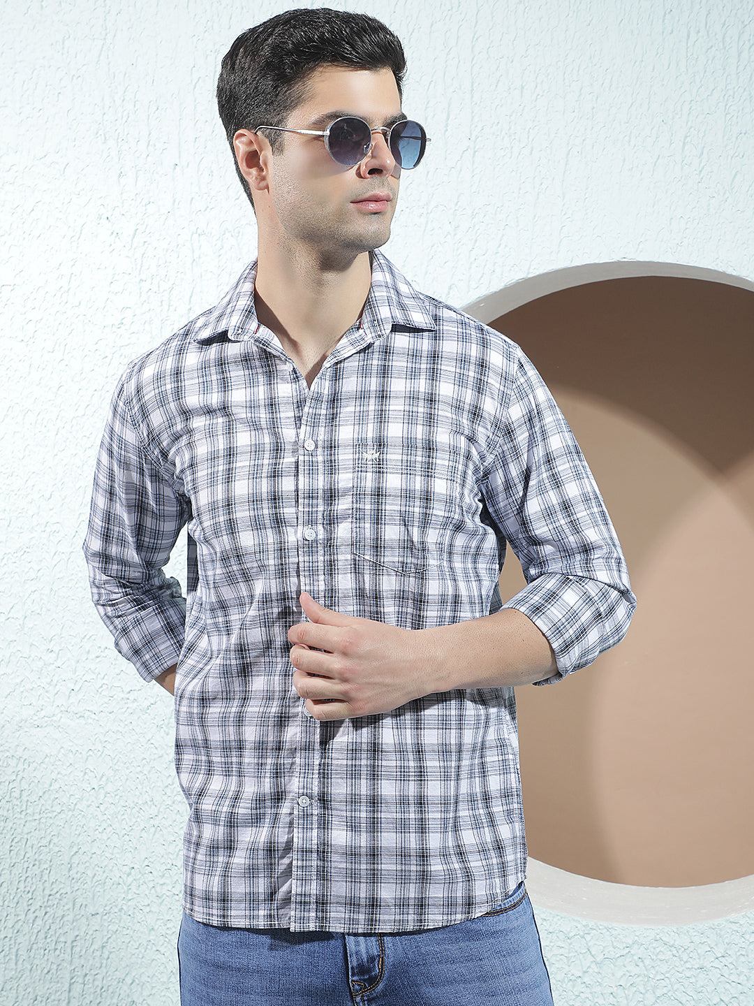 White 100% Cotton Checked Shirt