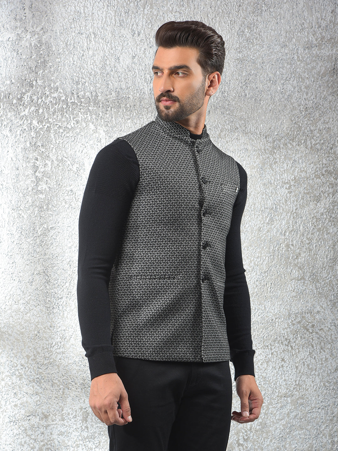 Contemporary Black Printed Waist Coat