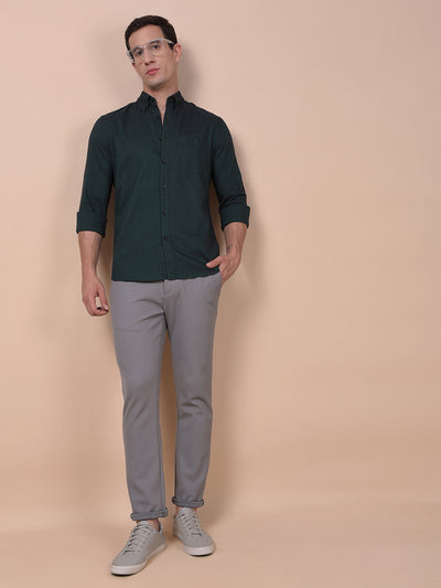 Green Button-Down Collar 100% Cotton Shirt