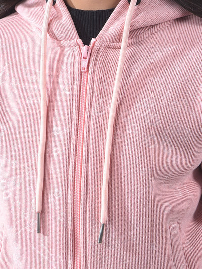 Pink Floral Print Hooded Neck Sweatshirt