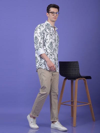Beige Printed Trousers
