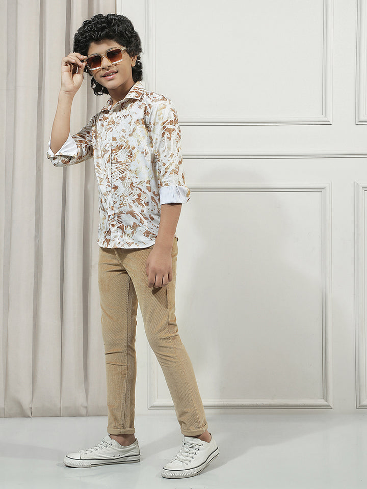 Beige Cotton Stretchable Corduroy Trousers