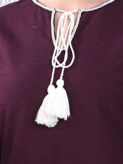 Wine Embroidered Mini Dress