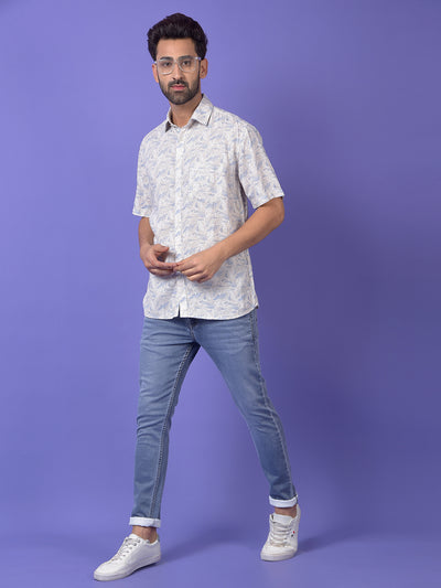 Blue Floral Print Linen Shirt