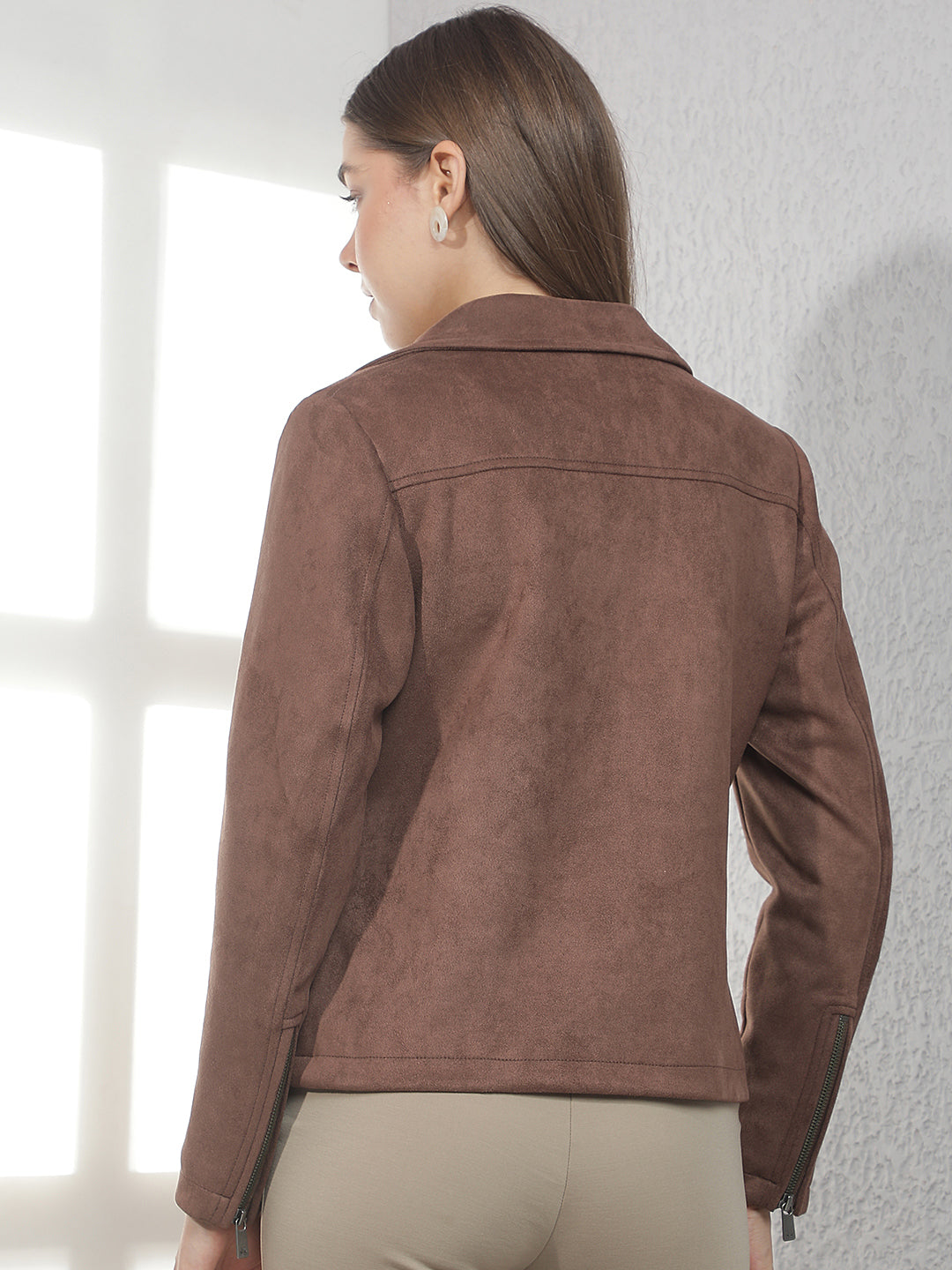 Structured Chestnut Brown Biker Jacket