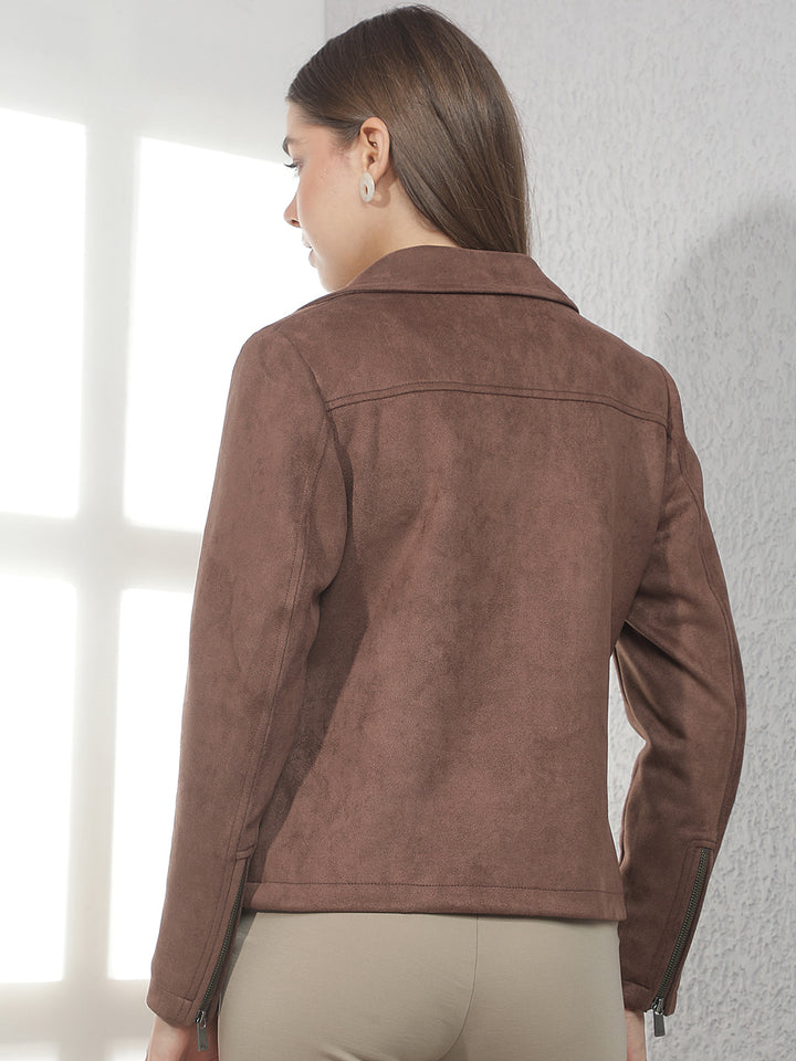 Structured Chestnut Brown Biker Jacket