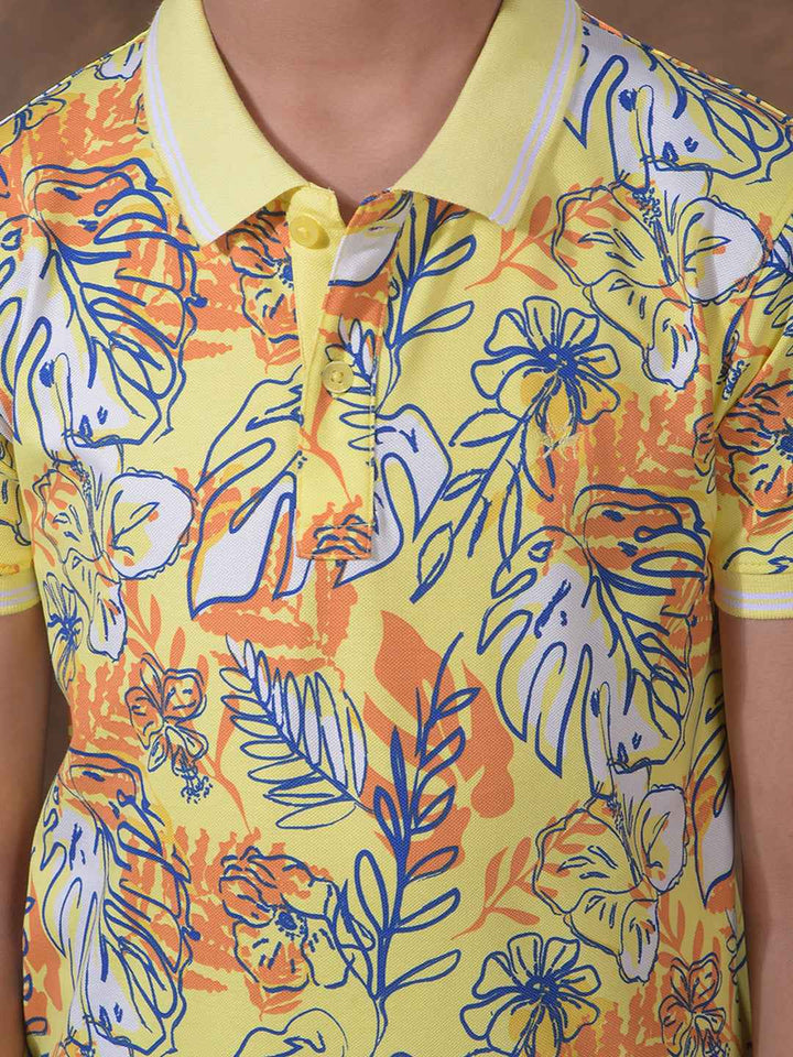 Green Floral Print Polo Neck T-Shirt