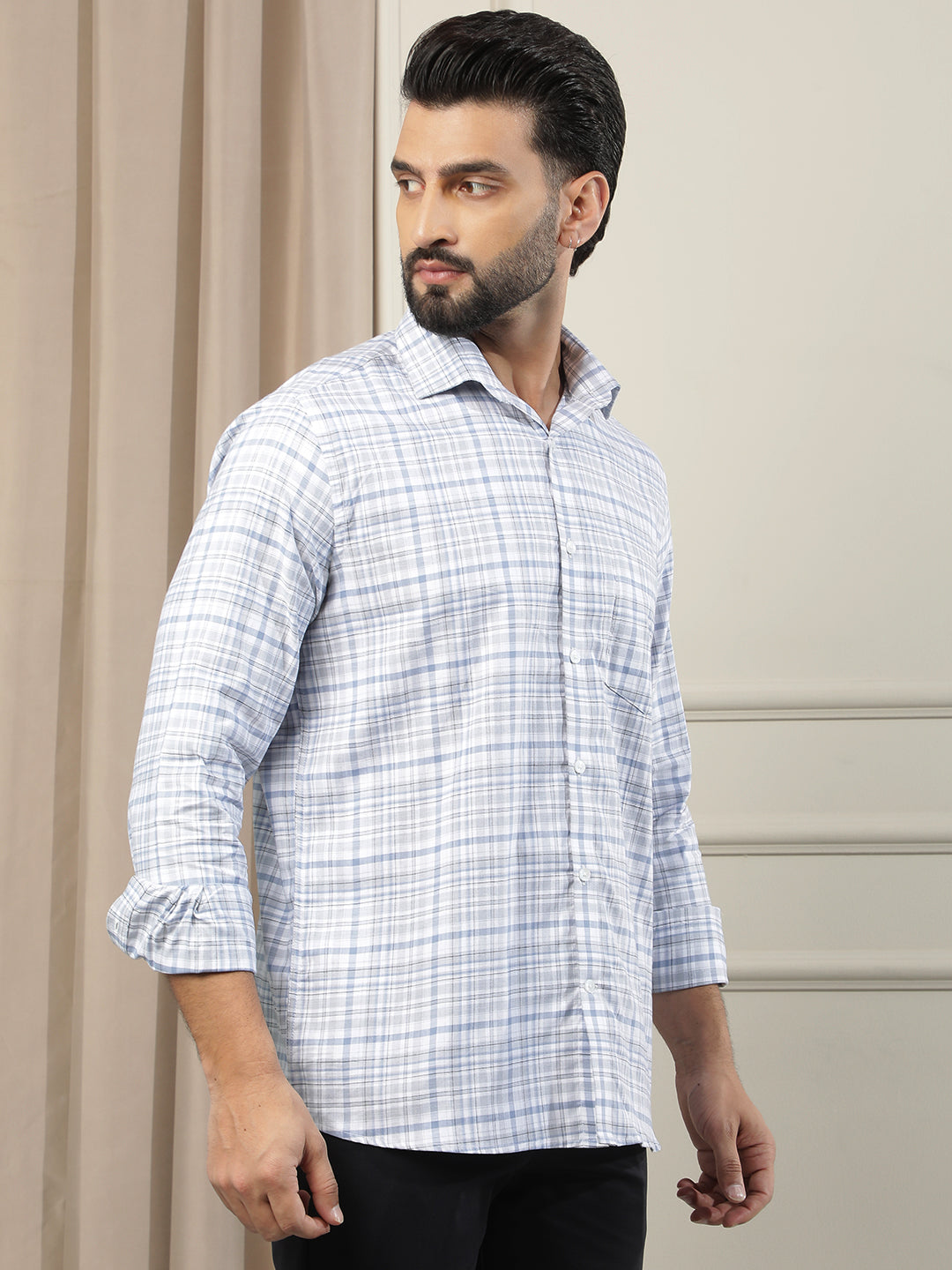 Blue Checked 100% Cotton Shirt