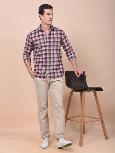 Maroon Checked 100% Cotton Shirt