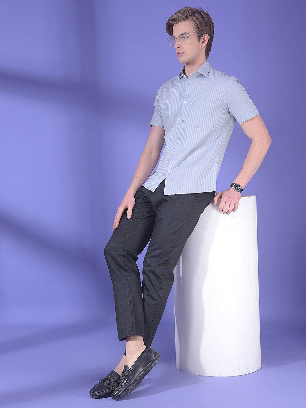 Grey Vertical Stripes 100% Cotton Shirt