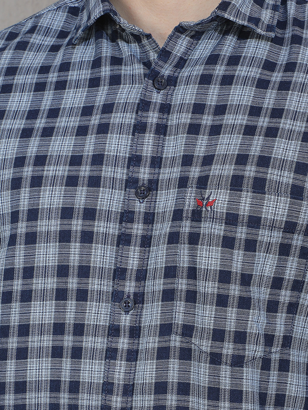 Navy Blue Checked 100% Cotton Shirt
