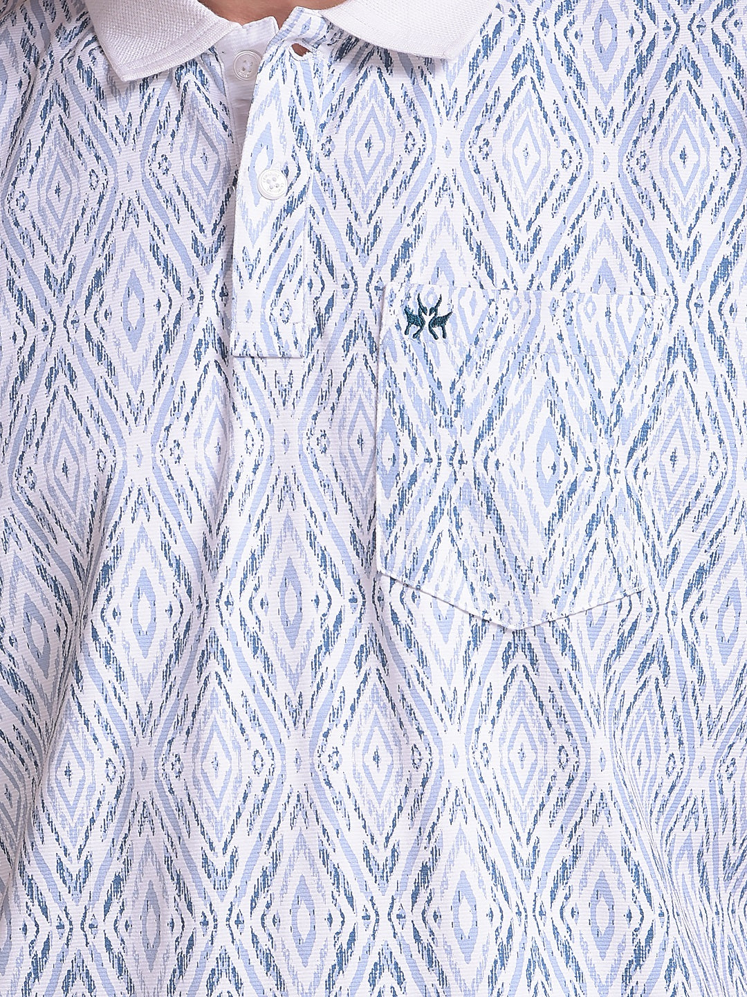 Blue Printed Polo Neck T-Shirt