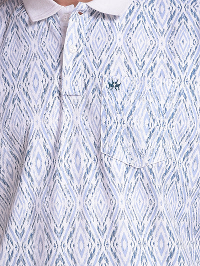 Blue Printed Polo Neck T-Shirt