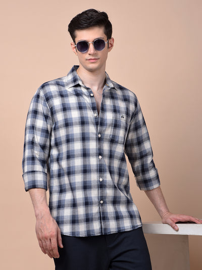 Navy Blue Checked 100% Cotton Shirt