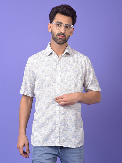 Blue Floral Print Linen Shirt