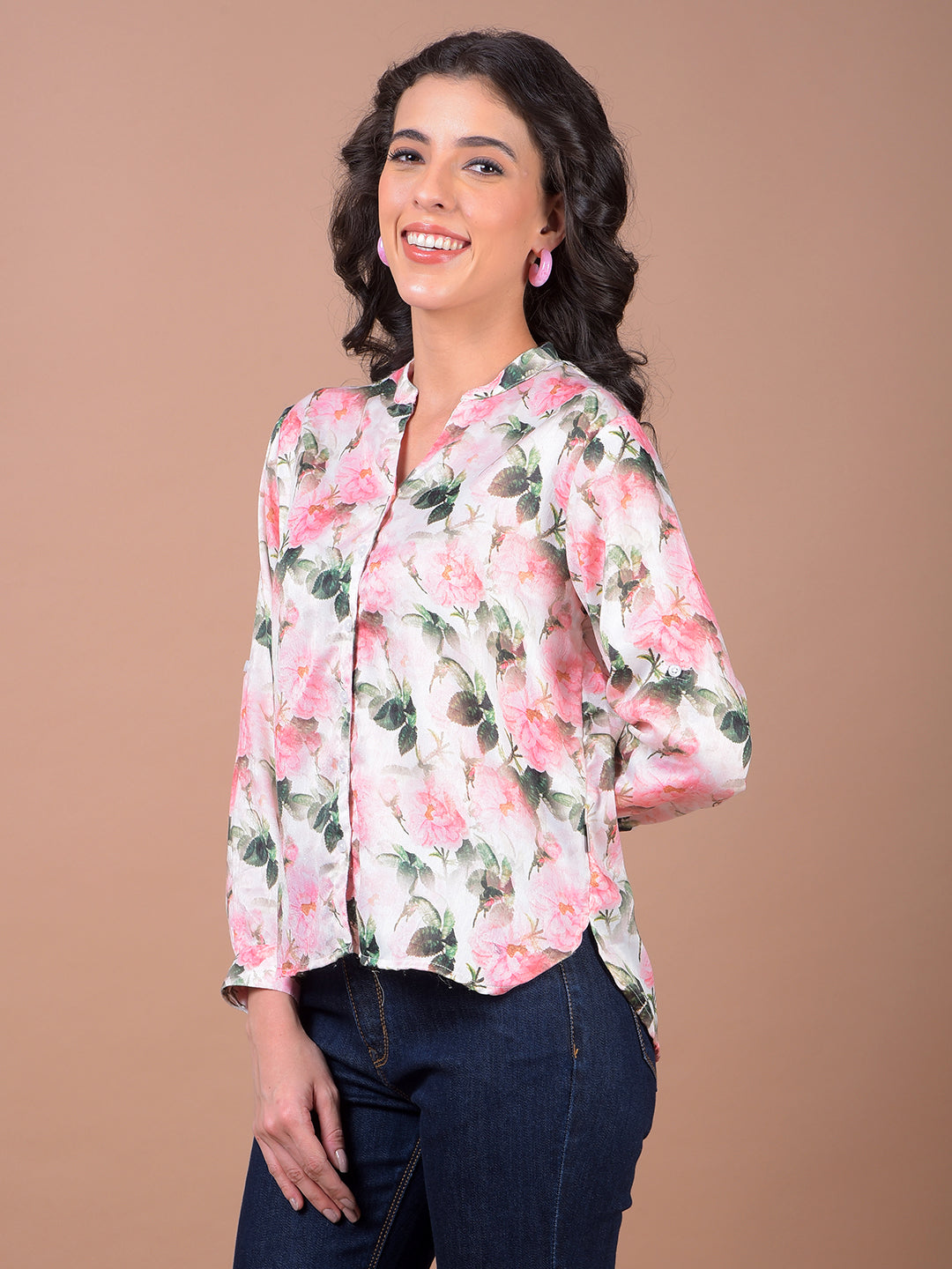 Multi-Color Floral Print V-Neck Shirt