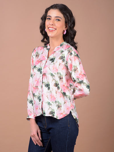 Multi-Color Floral Print V-Neck Shirt