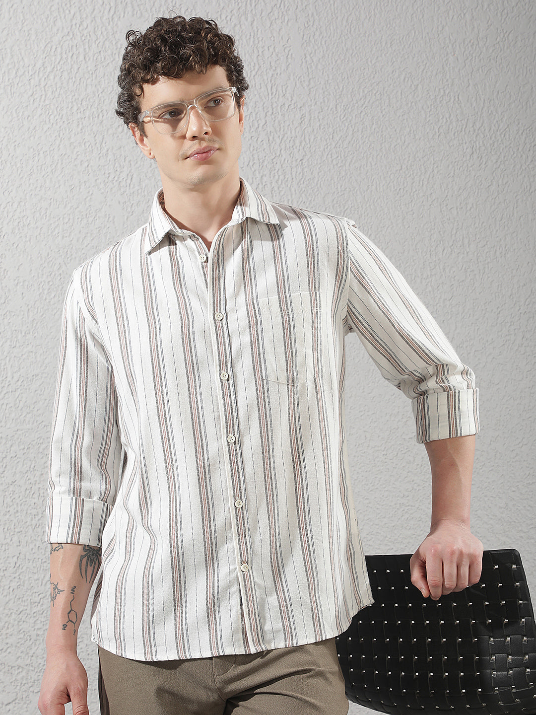 White 100% Cotton Verical Stripes Shirt