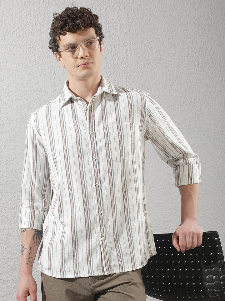White 100% Cotton Verical Stripes Shirt