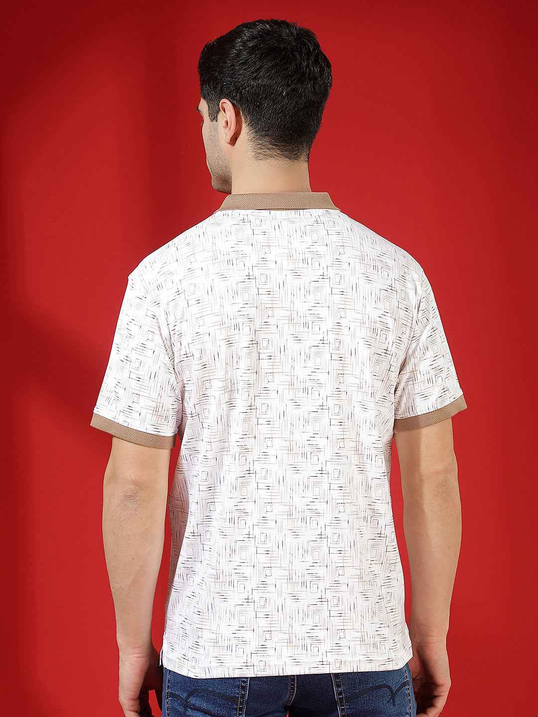 Brown Printed Polo Neck 100% Cotton T-Shirt