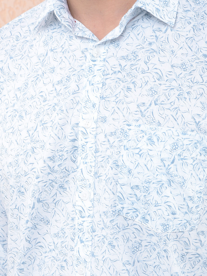 Blue Floral Print Linen Shirt