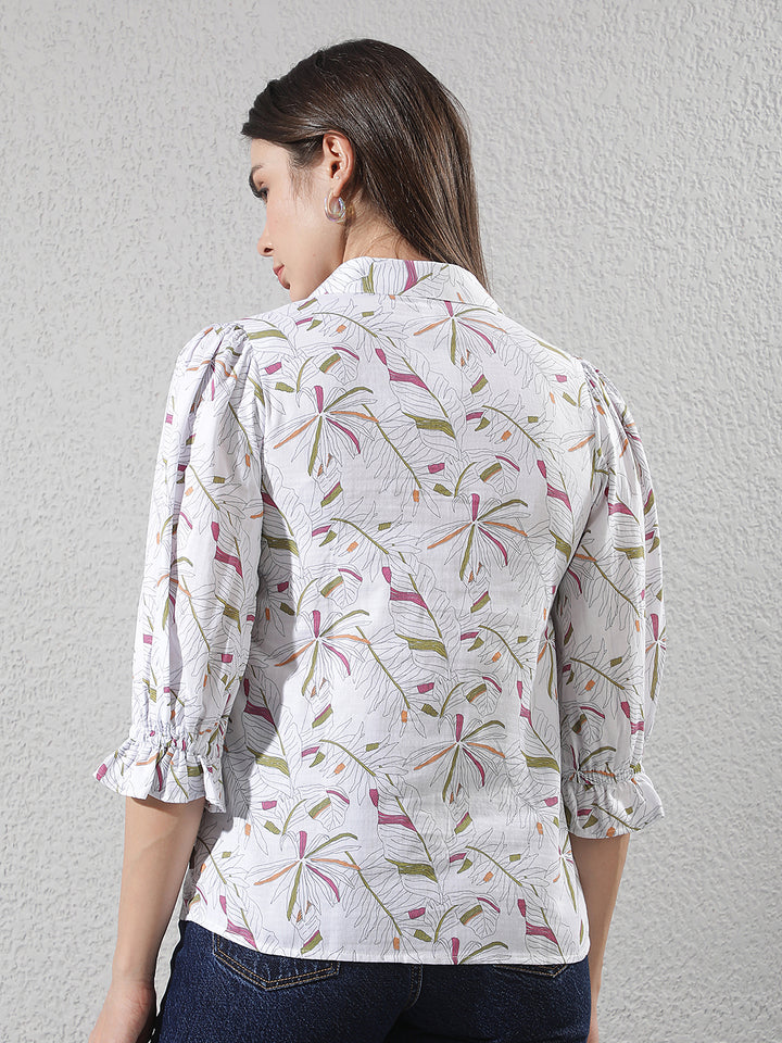 Green Floral Print 100% Cotton Shirt