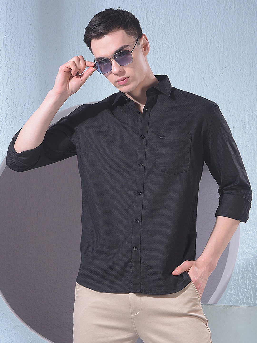 Midnight Black Textured Casual Shirt