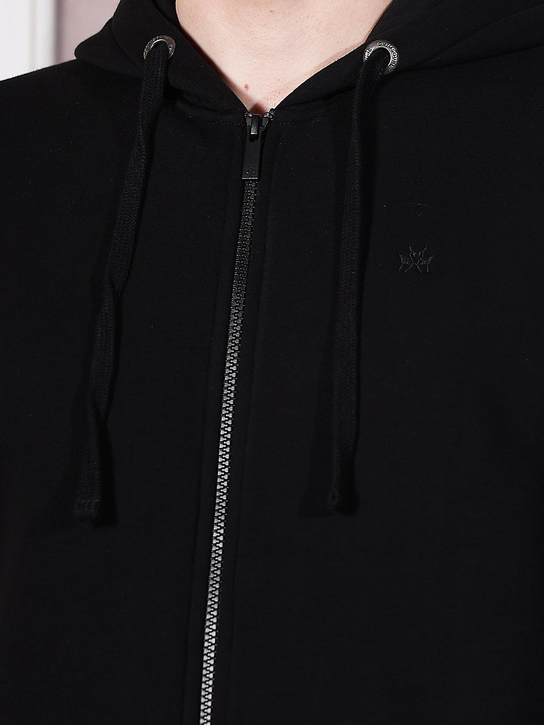 Black Hooded Neck Front Open Sweatshirt