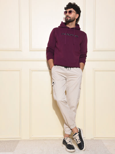 Wine Typographic Print Hooded Neck Sweatshirt