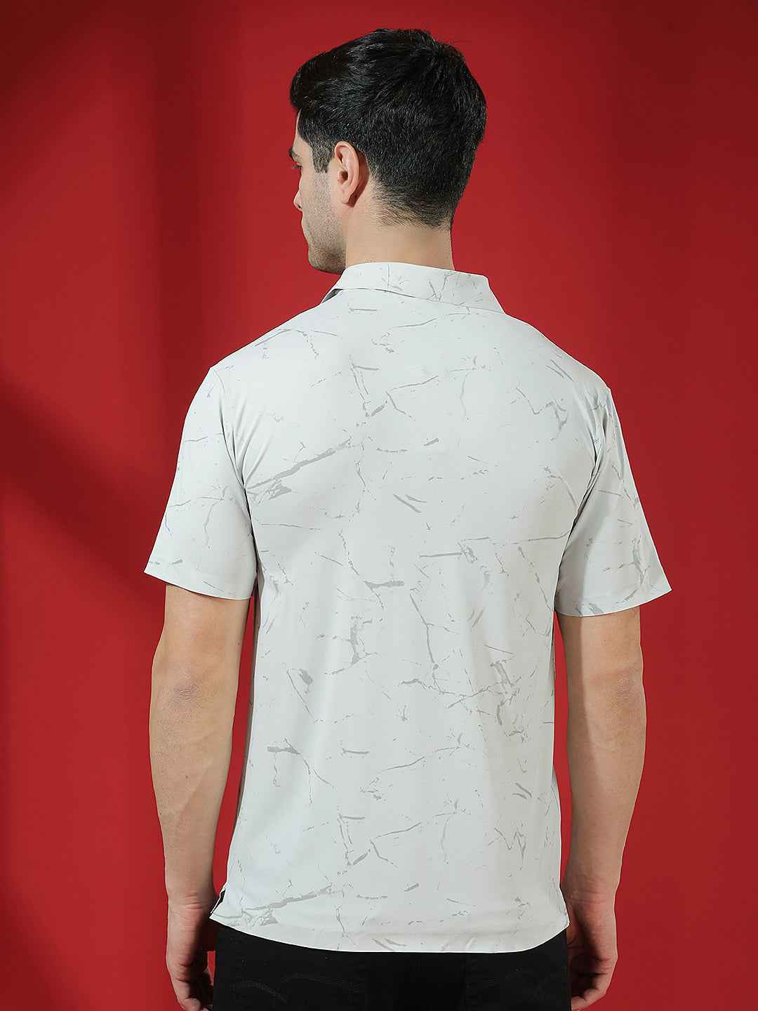 Grey Marble Print Polo T-Shirt