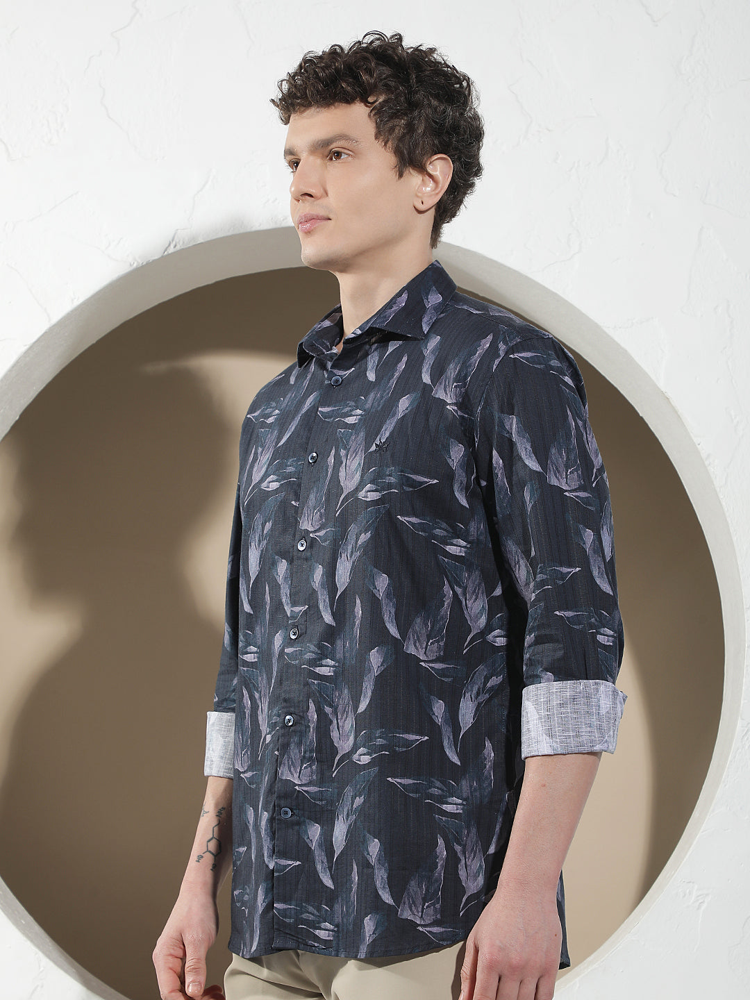 Navy Blue Floral Print Shirt