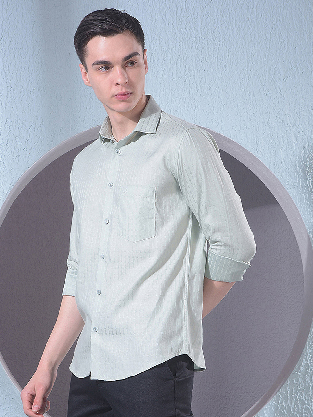 Stylish Green Jacquard Shirt