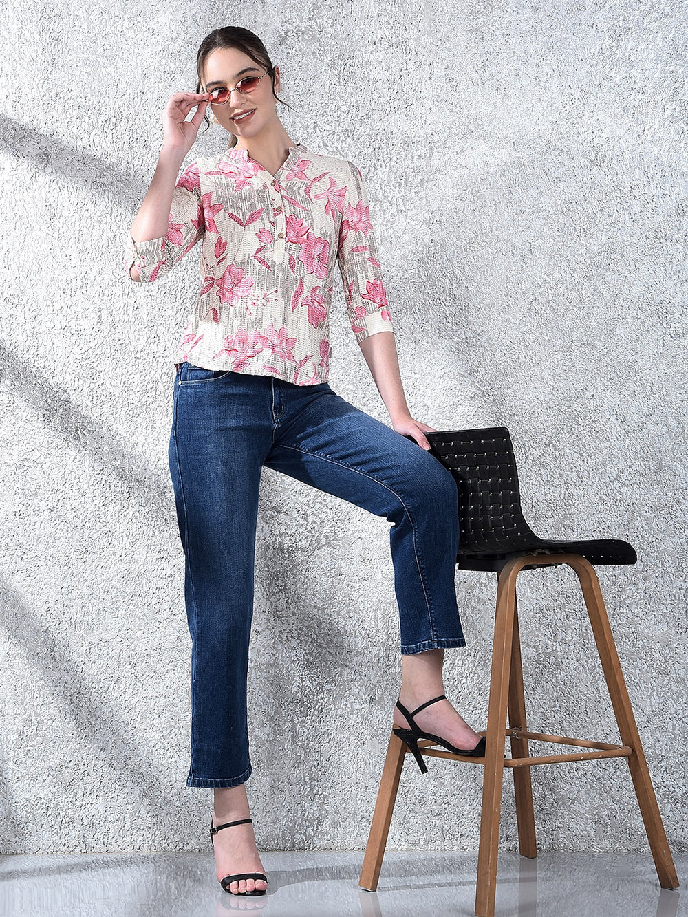 Pink Floral Print V-Neck Top