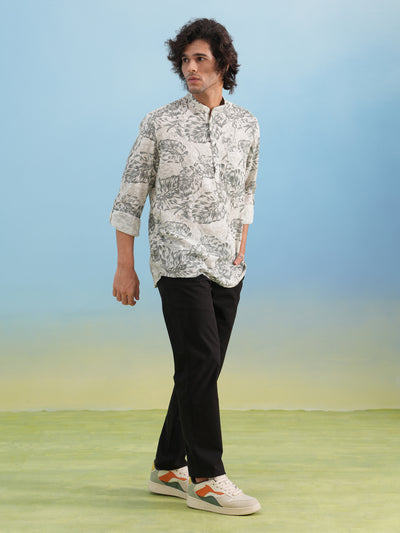 Grey Floral Print Kurta