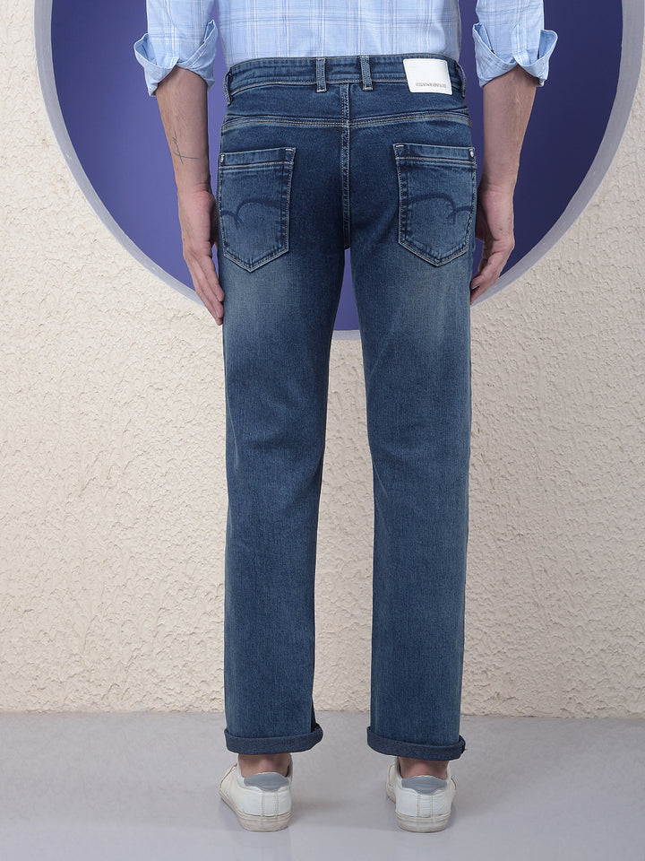 Blue Light-Wash Straight Jeans