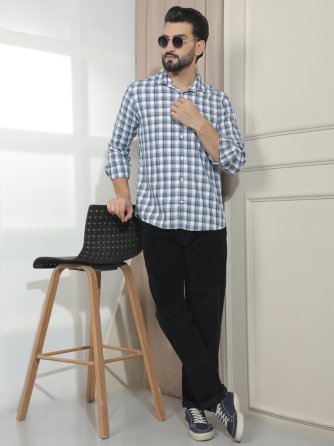 White 100% Cotton Checked Shirt