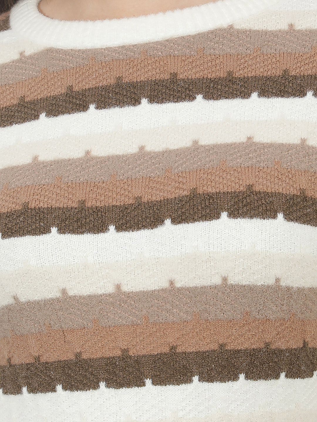 Beige Horizontal Stripes Sweater