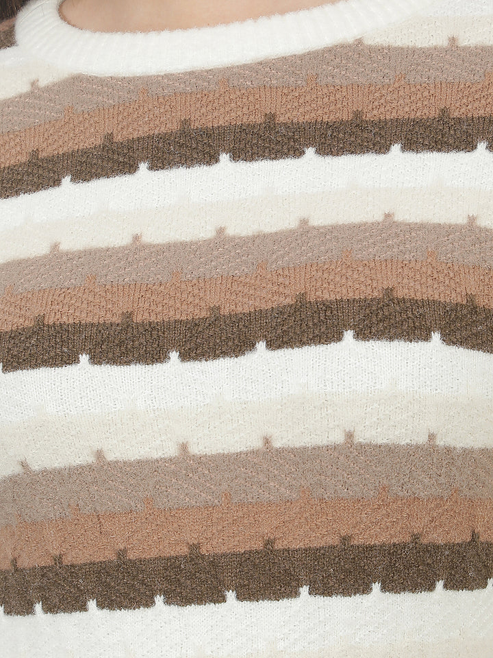 Beige Horizontal Stripes Sweater
