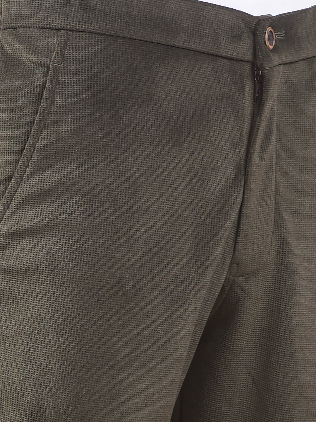 Green Knitted Trackpants With Button & Zip Closure