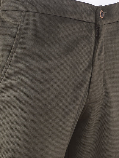 Green Knitted Trackpants With Button & Zip Closure