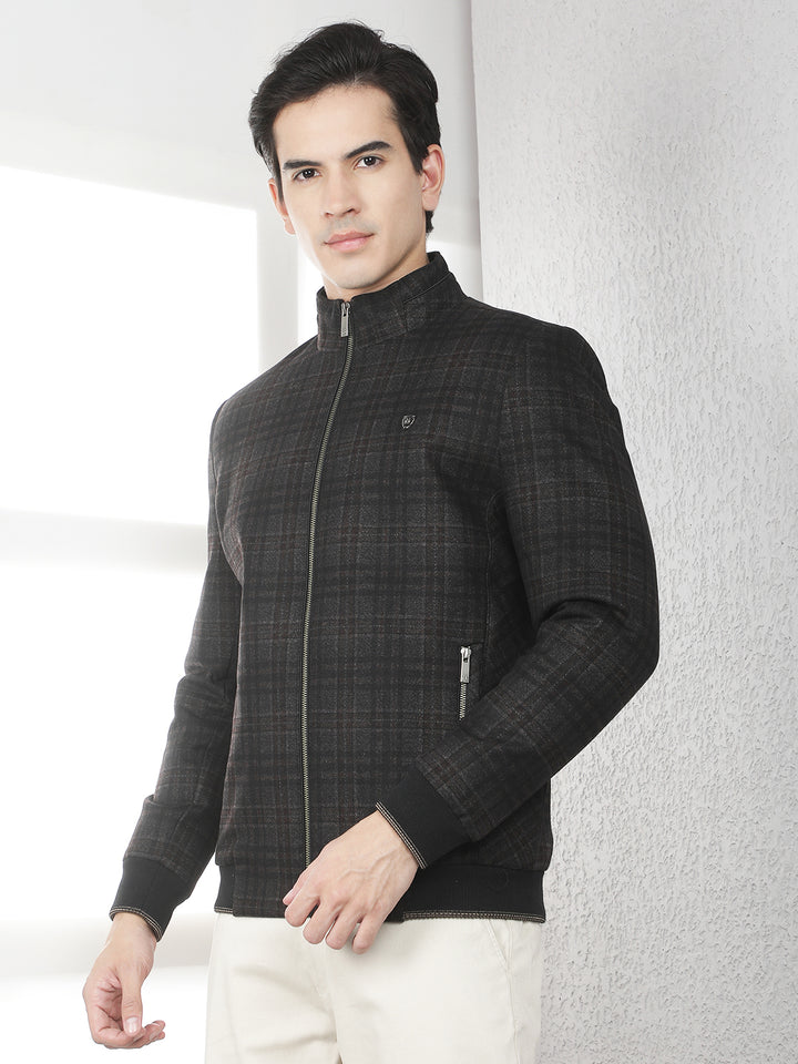 Brown Checked Bomber Jacket