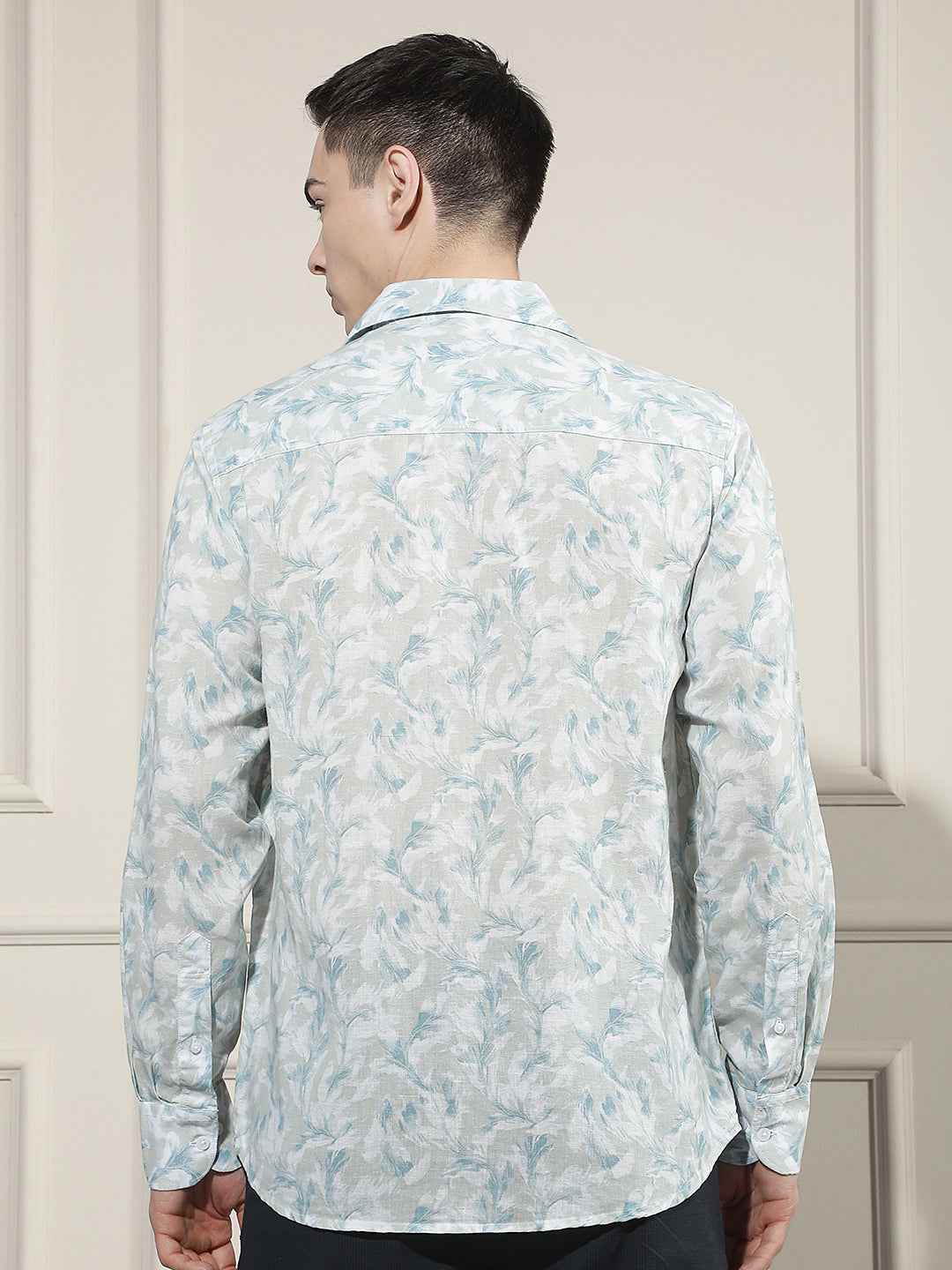 Blue Floral Print Linen Shirt