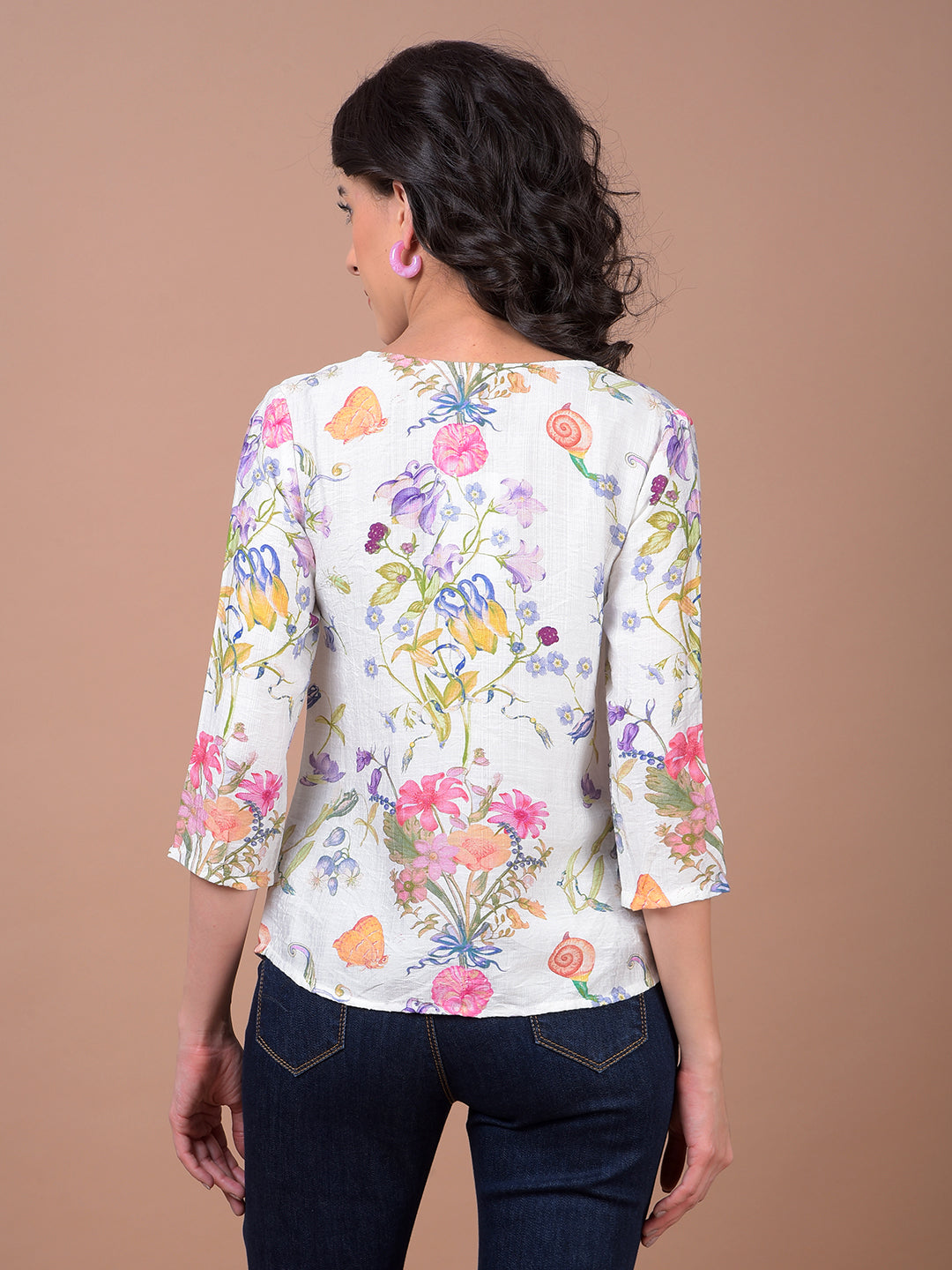 White Floral Print Top