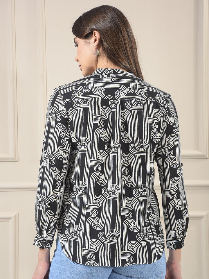 Black Printed V-Neck Shirt