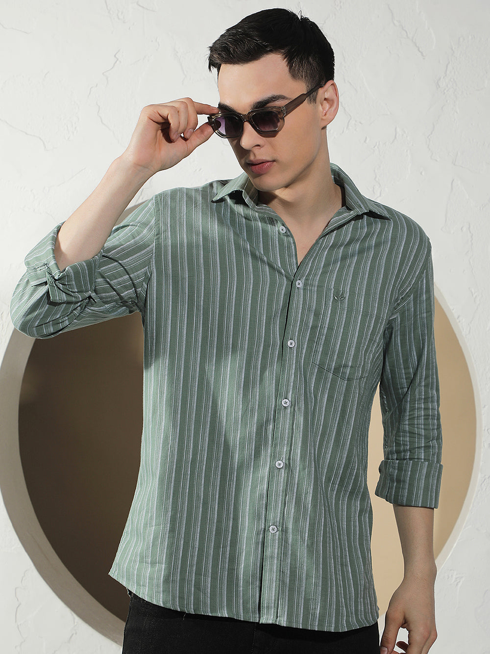 Green Vertical Stripes 100% Cotton Shirt