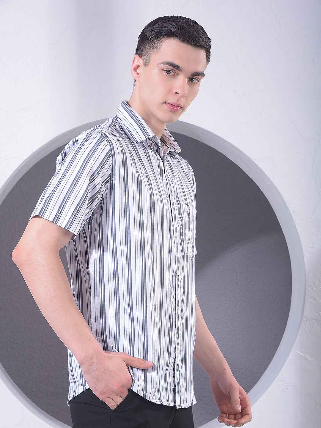 Grey Vertical Striped Shirt