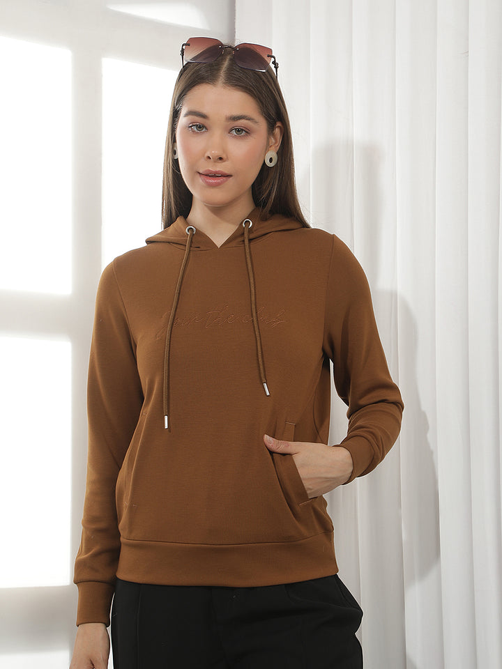 Brown Typographic Print Hooded Sweatshirt