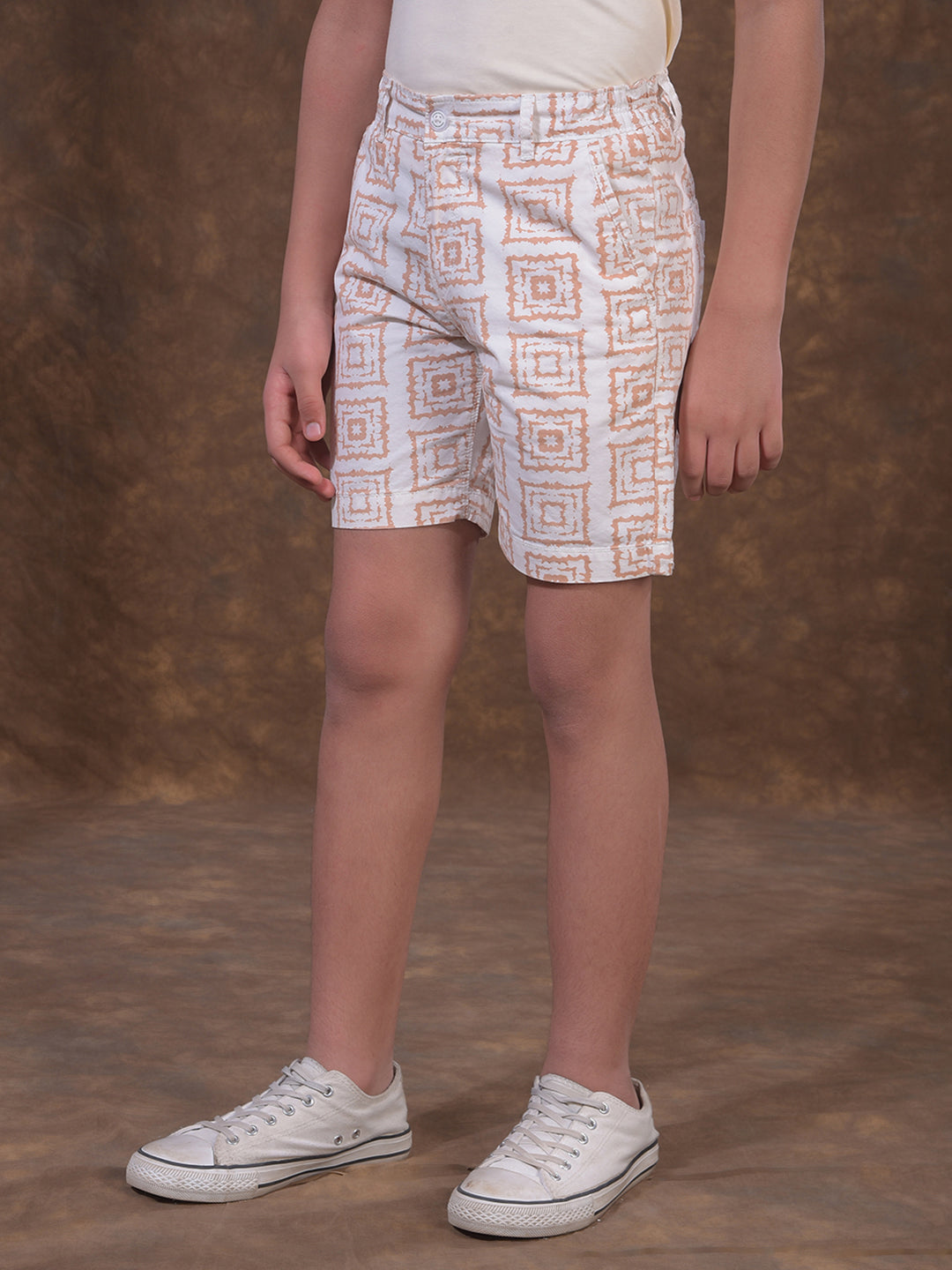 Orange Printed 100% Cotton Shorts