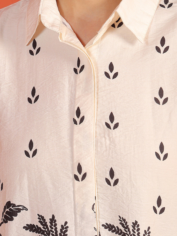 Off White Floral Print Shirt