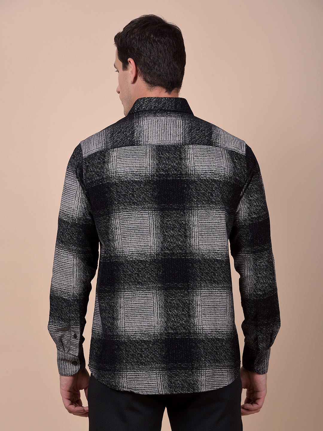 Black Checked 100% Cotton Corduroy Shirt